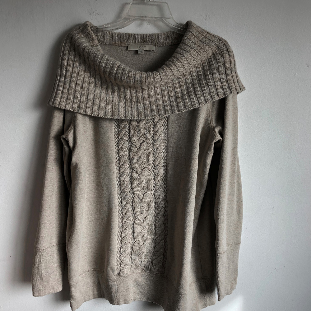 Ann Taylor LOFT Fleece Top Knit Angora Cowl Neck L